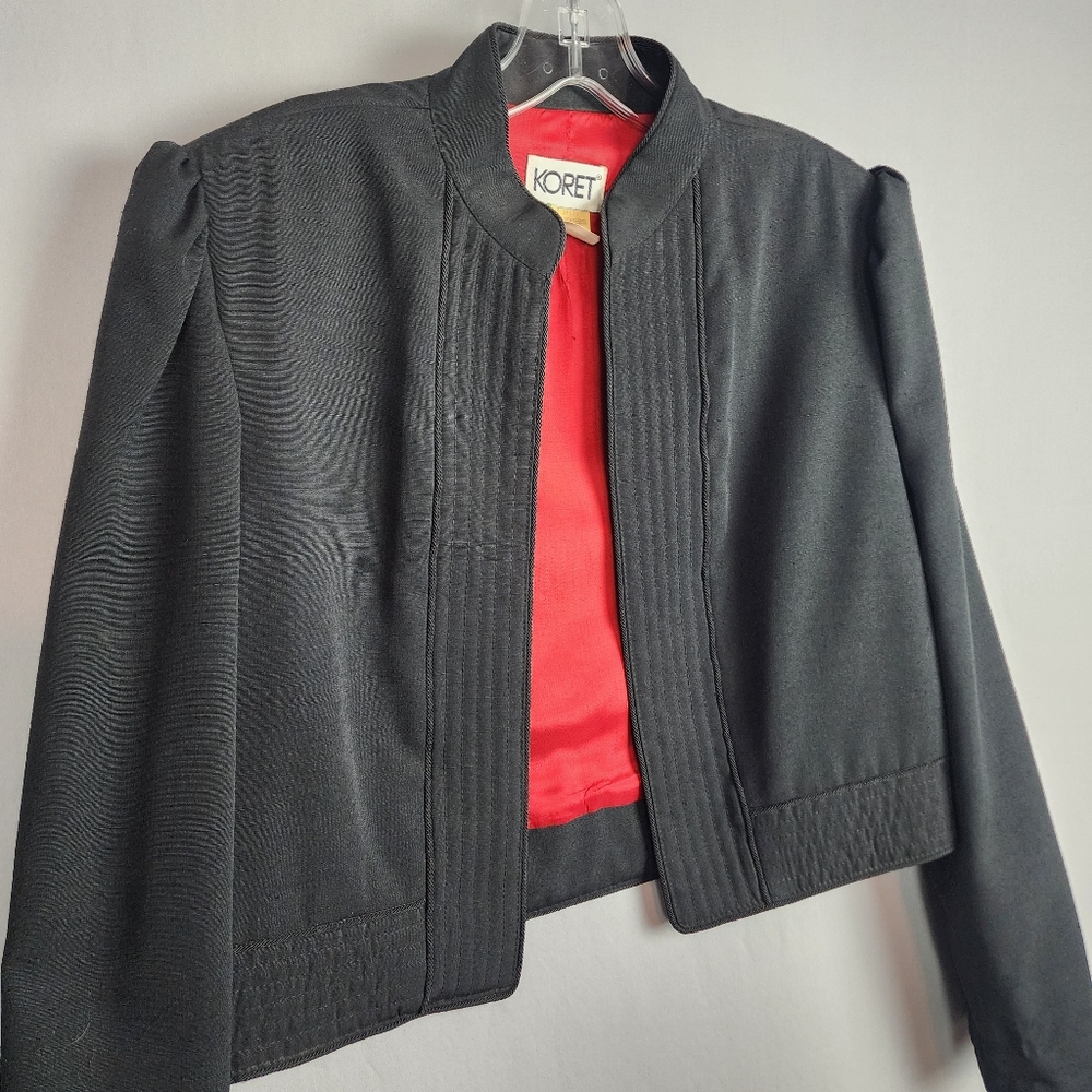 Koret Bolero Coat Open - 1950's Vintage - Union Made - Black Red Lining Size 14